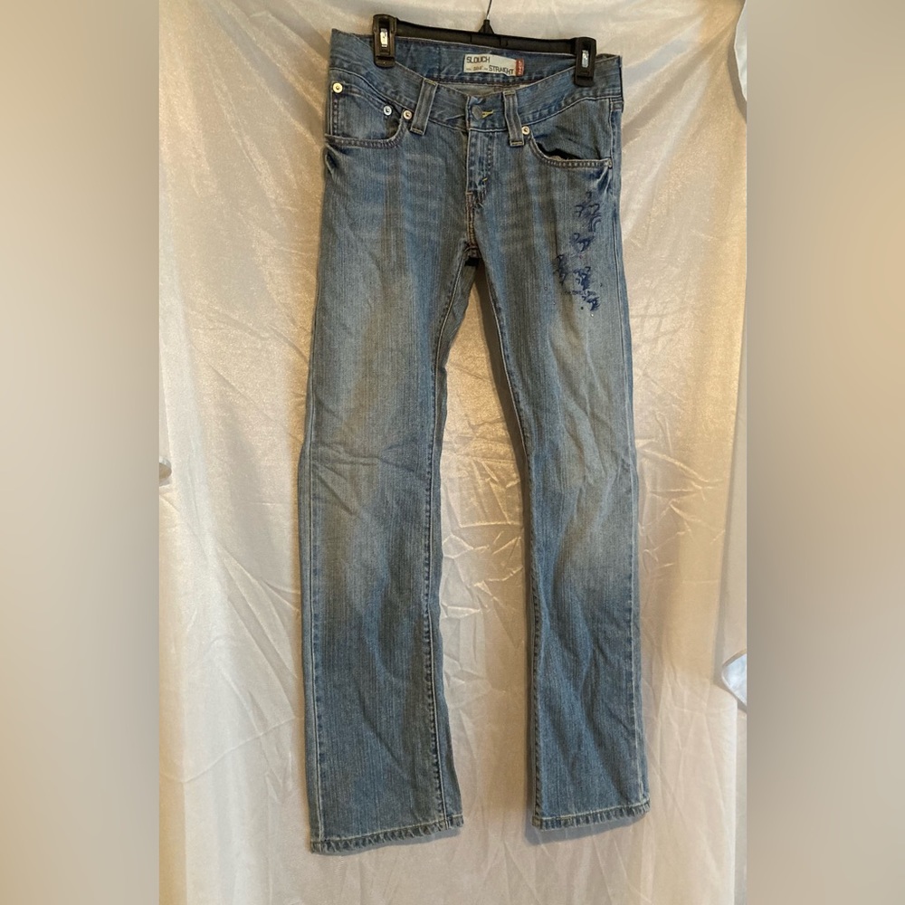 Levi Straight Leg Jeans I Love Rock ‘n Roll! Bling Jeans Juniors Sz 7